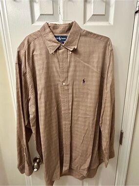 Ralph Lauren Men's Beige Plaid Button-Down Shirt